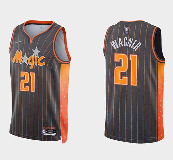 Men Orlando Magic 21 Moritz Wagner 2021 22 City Edition Black 75th Anniversary Stitched Swingman Jer