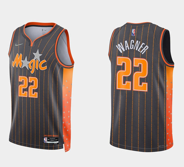 Men Orlando Magic 22 Franz Wagner 2021 22 City Edition Black 75th Anniversary Stitched Swingman Jers