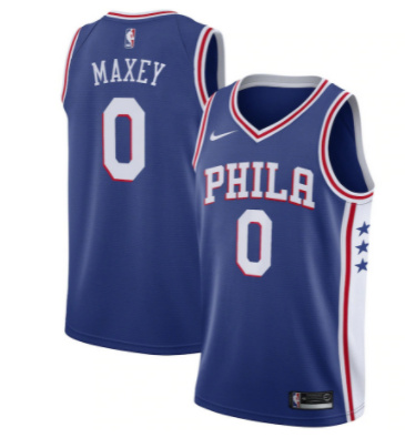 Men Philadelphia 76ers 0 Tyrese Maxey Royal Icon Edition Stitched Swingman Jersey