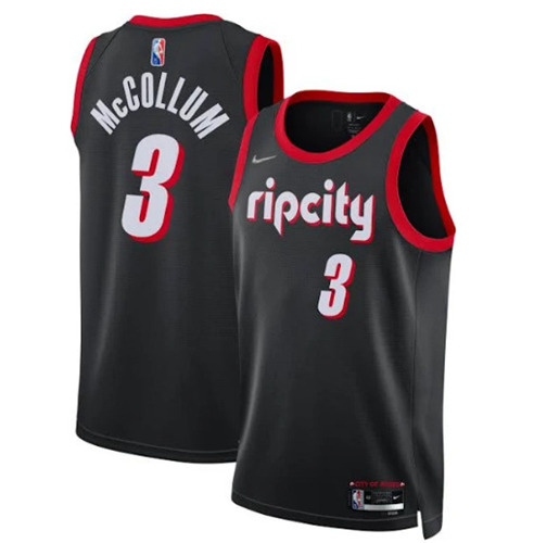 Men Portland Trail Portland Blazers 3 C J  McCollum 2021 22 Black City Edition 75th Anniversary Stit