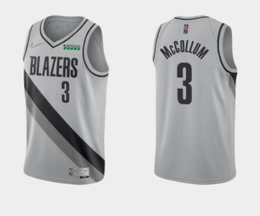 Men Portland Trail Portland Blazers 3 C J  McCollum Grey Earned Edition Stitched Basketball Jersey