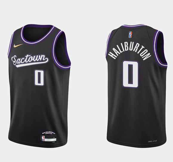 Men Sacramento Kings 0 Tyrese Haliburton 2021 22 Black 75th Anniversary City Edition Stitched Basket