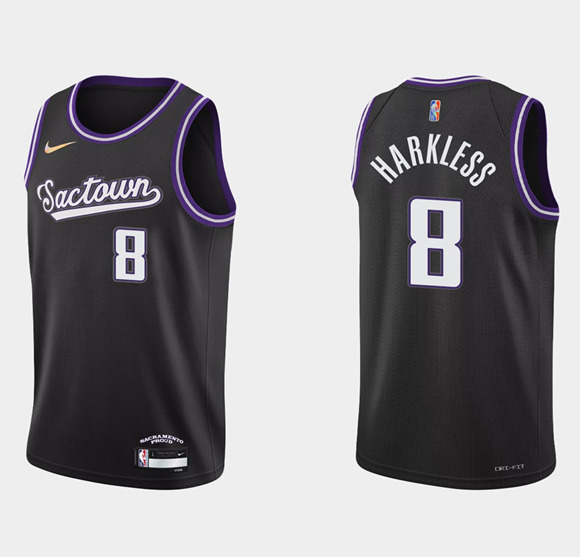 Men Sacramento Kings 8 Maurice Harkless 2021 22 Black 75th Anniversary City Edition Stitched Basketb