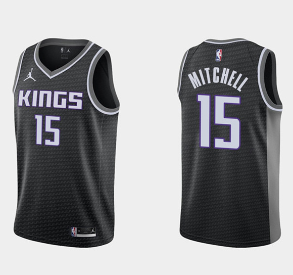 Men Sacramento Kings 15 Davion Mitchell Swingman Black Statement Edition Stitched Jersey