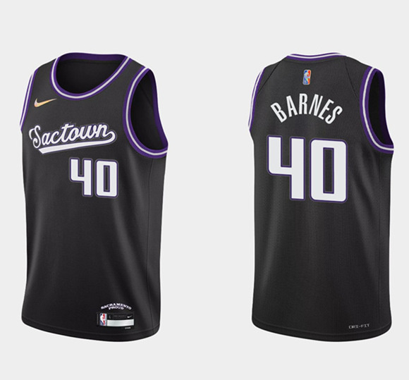 Men Sacramento Kings 40 Harrison Barnes 2021 22 Black 75th Anniv