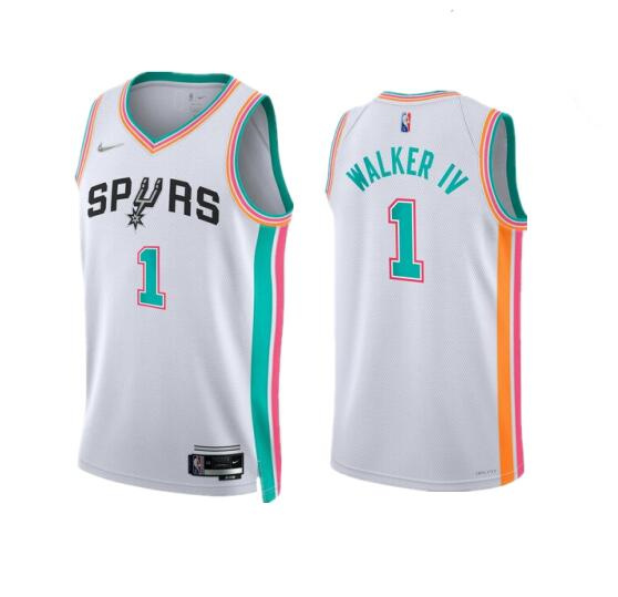 Men San Antonio Spurs 1 Lonnie Walker IV 2021 22 White City Edition Stitched Jersey