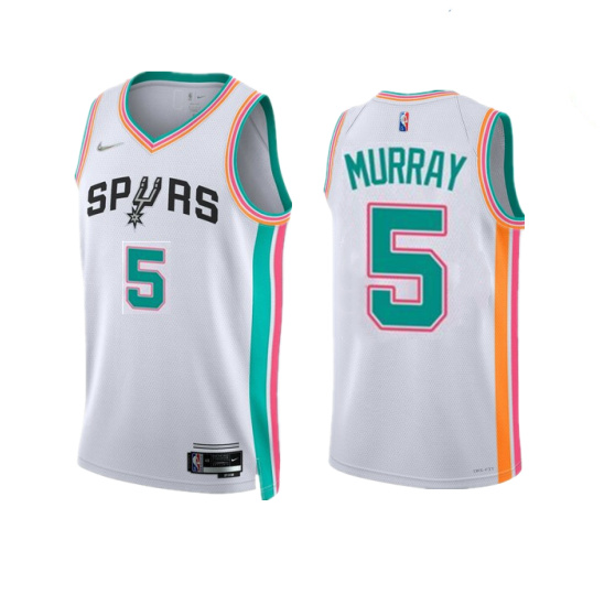 Men San Antonio Spurs 5 Dejounte Murray 2021 22 White City Edition Stitched Jersey