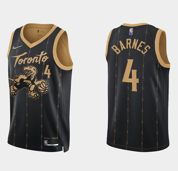 Men Toronto Raptors 4 Scottie Barnes 2021 22 City Edition Black 75th Anniversary Swingman Stitched B