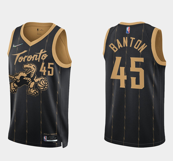 Men Toronto Raptors 45 Dalano Banton 2021 22 City Edition Black 75th Anniversary Swingman Stitched B