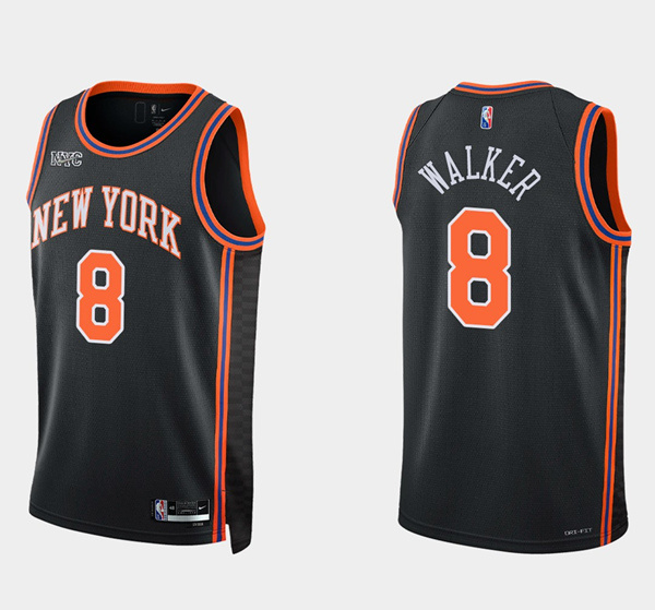 New Yok New York Knicks 8 Kemba Walker Black 75th Anniversary Stitched Swingman Basketball Jersey