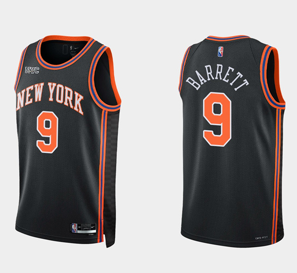 New Yok New York Knicks 9 Rj Barrett Black 75th Anniversary Stitched Swingman Basketball Jersey