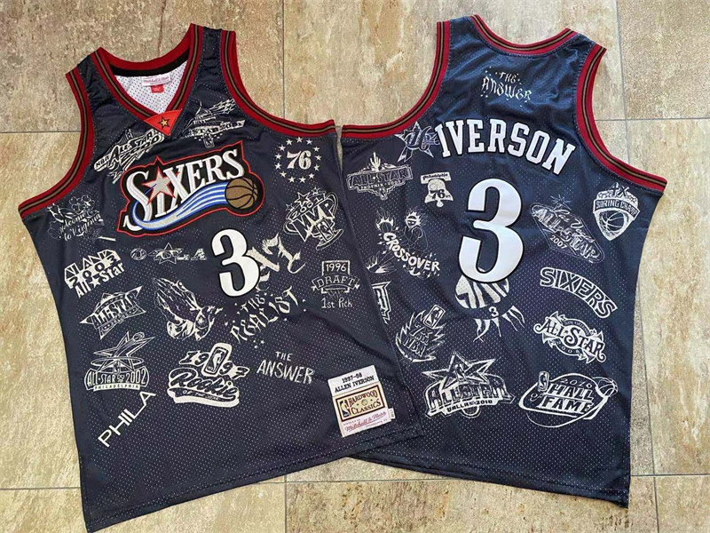 Philadelphia 76ers 3 Allen Iverson Black 1997 98 Hardwood Classics Jersey