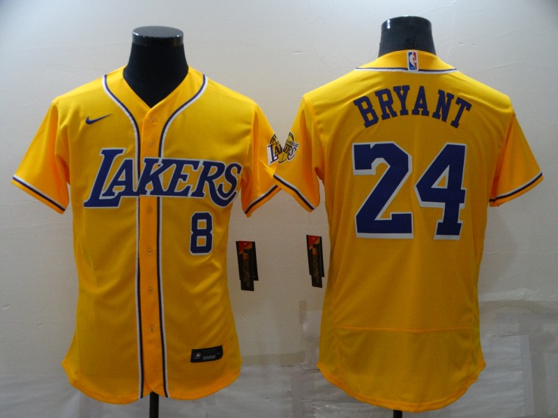 Men Nike Los Angeles Lakers #8 Kobe Bryant Yellow Baseball Flex Base Jersey