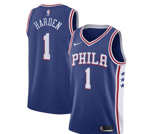 Men Philadelphia 76ers #1 James Harden Blue City edition Stitched jersey