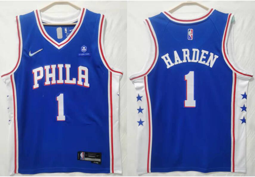 Men Nike Philadelphia 76ers #1 James Harden Blue City edition Stitched jersey