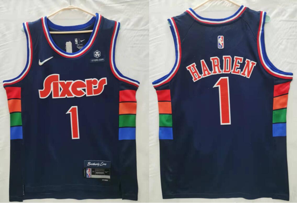 Men's Nike Philadelphia 76ers #1 James Harden Navy Blue Stitched NBA Jersey