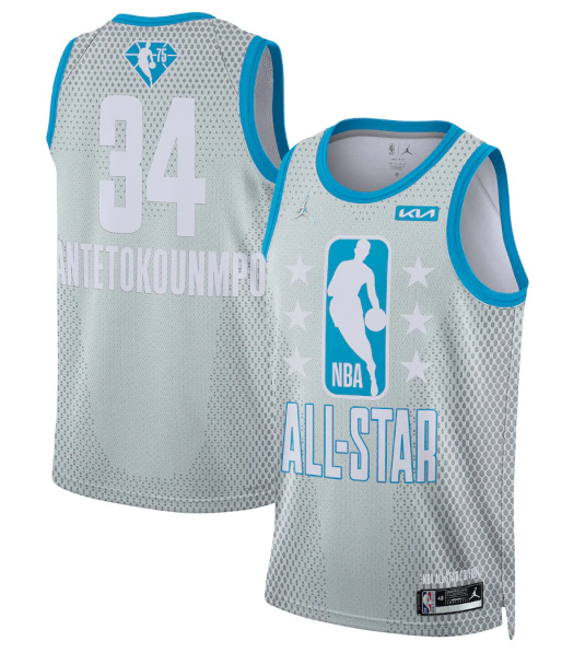 Men 2022 All Star 34 Giannis Antetokounmpo Gray Stitched Basketball Jerse