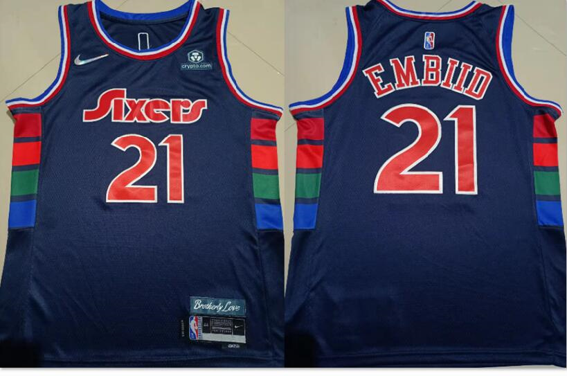 76ers 21 Joel Embiid Navy Nike Diamond 75th Anniversary City Edition Swingman Jerse