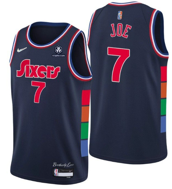 Men Philadelphia 76ers 7 Isaiah Joe 2021 22 City Edition Navy 75th Anniversary Stitched Swingman Jer