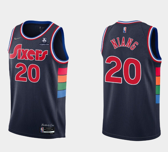 Men Philadelphia 76ers 20 Georges Niang 2021 22 City Edition Navy 75th Anniversary Stitched Swingman