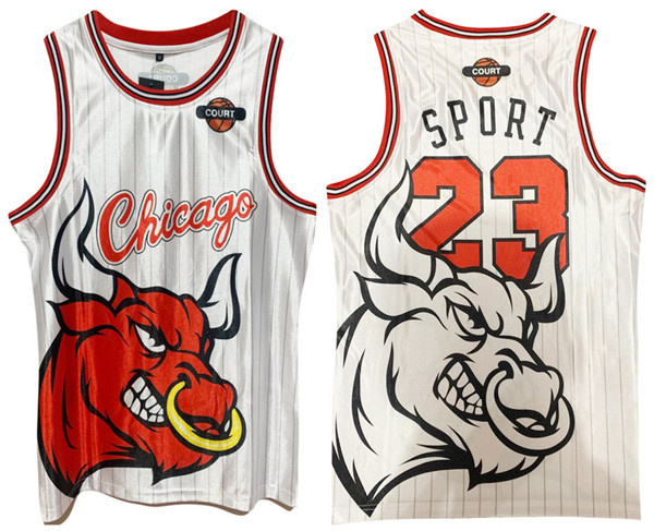 Men Chicago Bulls 23 Michael Jordan White Print Basketball Jerse