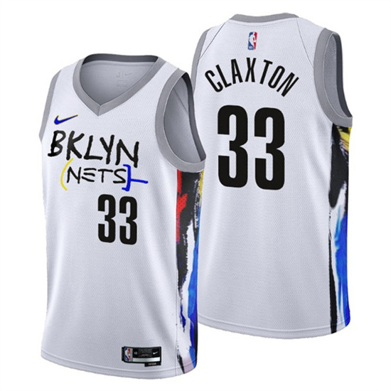 Men's Brooklyn Nets #33 Nicolas Claxton 2022-23 White City Editi