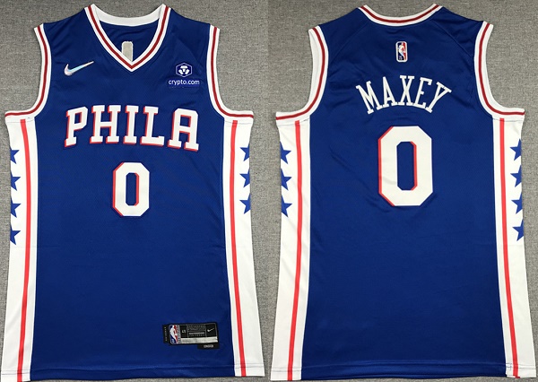 Men's Philadelphia 76ers #0 Tyrese Maxey Royal 75th Anniversary Icon Edition Swingman Stitched Jerse