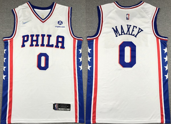 Men's Philadelphia 76ers #0 Tyrese Maxey White 75th Anniversary Association Edition Swingman Stitche