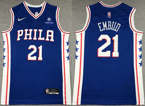 Men's Philadelphia 76ers #21 Joel Embiid Royal 75th Anniversary Icon Edition Swingman Stitched Jerse