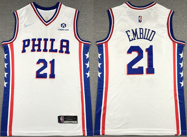 Men's Philadelphia 76ers #21 Joel Embiid White 75th Anniversary Association Edition Swingman Stitche