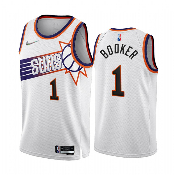 Men's Phoenix Suns #1 Devin Booker 2022-23 White 75th Anniversary Association Edition Stitched Jerse