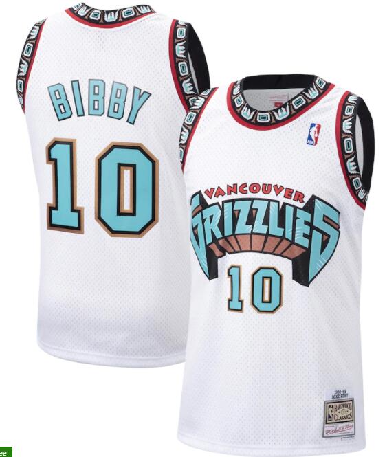 Men's Mike Bibby White Vancouver Grizzlies Mitchell & Ness Hardwood Classics 1998 Swingman Jersey