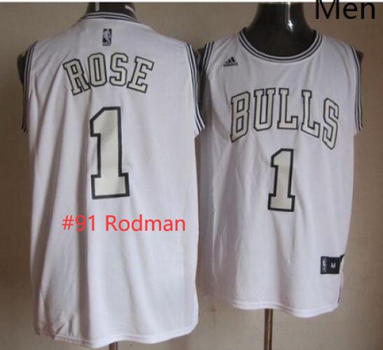 Men Bulls 91 dennis Rodman White On White Stitched NBA Jersey