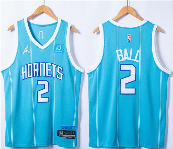 Men Charlotte Hornets 2 LaMelo Ball Blue 75th Anniversary Stitch