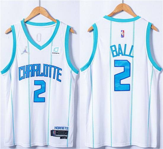 Men Charlotte Hornets 2 LaMelo Ball White 75th Anniversary Stitched NBA Jersey