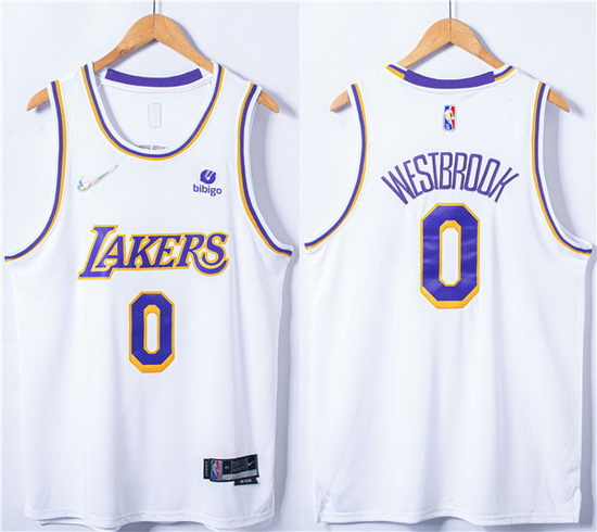 Men Los Angeles Lakers 0 Russell Westbrook 75th Anniversary Bibigo White Stitched Basketball Jersey