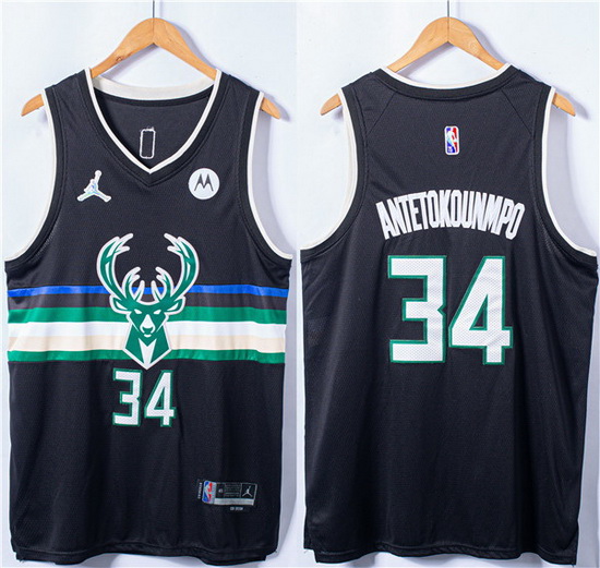 Men Milwaukee Bucks 34 Giannis Antetokounmpo Black Stitched Basketball Jersey