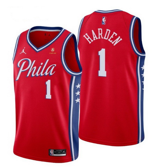 Men Philadelphia 76ers 1 James Harden Red Statement Edition Stitched Jersey