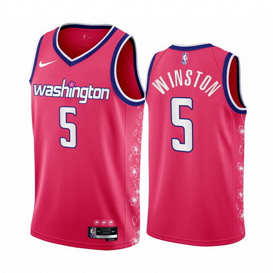 Men Washington Wizards 5 Cassius Winston 2022 23 Pink Cherry Blo