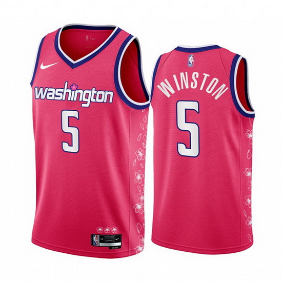 Men Washington Wizards 5 Cassius Winston 2022 23 Pink Cherry Blossom City Edition Limited Stitched B