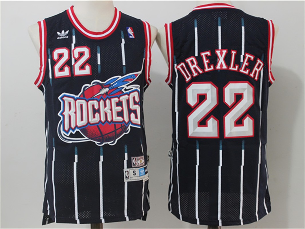 Men Houston Rockets #22 Clyde Drexler Navy Blue Hardwood Classics Jersey