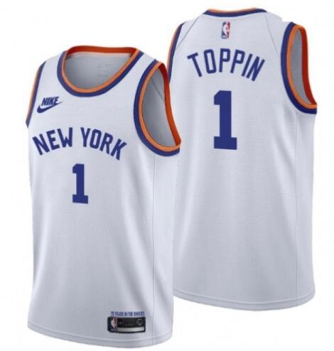 Youth New York Knicks 1 Obi Toppin Men Nike Releases Classic Edition NBA 75th Anniversary Jersey Whi