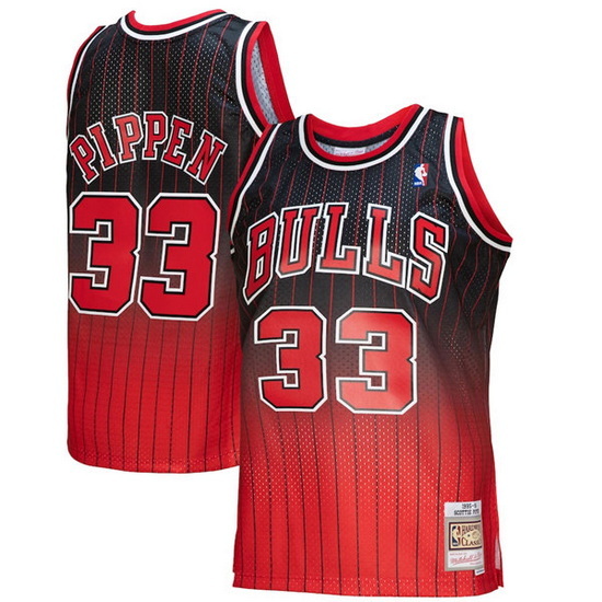 Men Chicago Bulls 33 Scottie Pippen Red Balck Mitchell Ness Thro