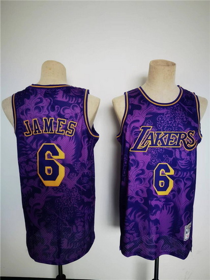 Men Los Angeles Lakers 6 LeBron James 2022 Purple Lunar New Year Tiger CNY 4 0 HWC Stitched Basketba