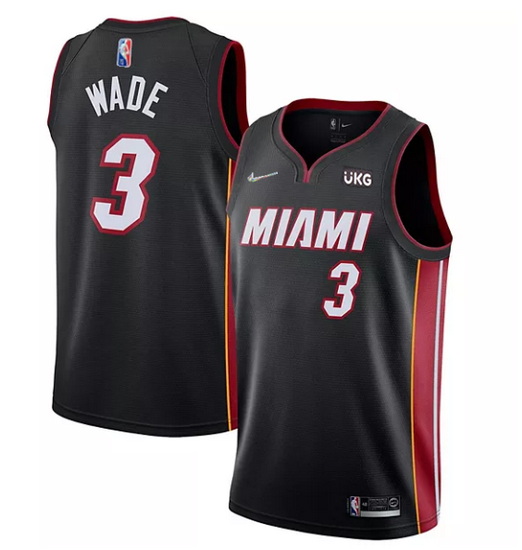 Men Miami Heat 3 Dwyane Wade Black Icon Edition 75th Anniversary Stitched Jersey