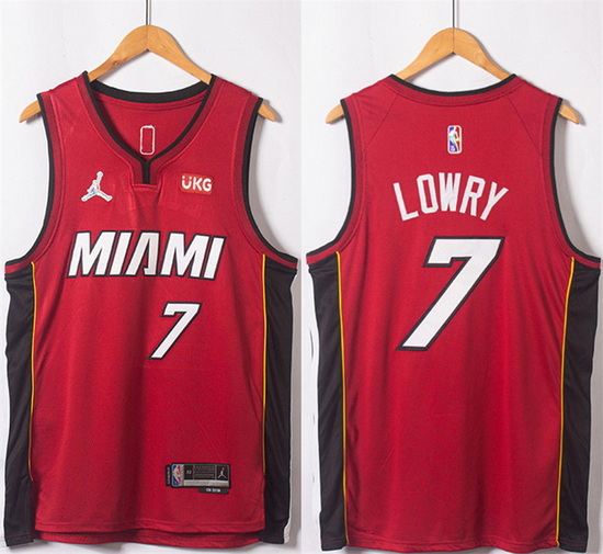 Men Miami Heat 7 Kyle Lowry Red Statement Edition 75th Anniversary Stitched Jersey