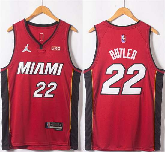 Men Miami Heat 22 Jimmy Butler Red Statement Edition 75th Anniversary Stitched Jersey