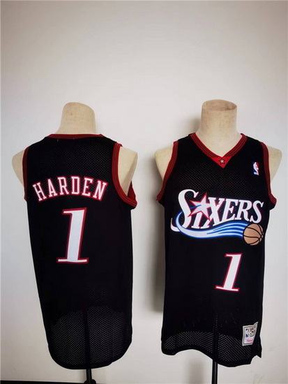 Men Philadelphia 76ers 1 James Harden Mitchell Ness Black Classics Stitched Basketball Jersey