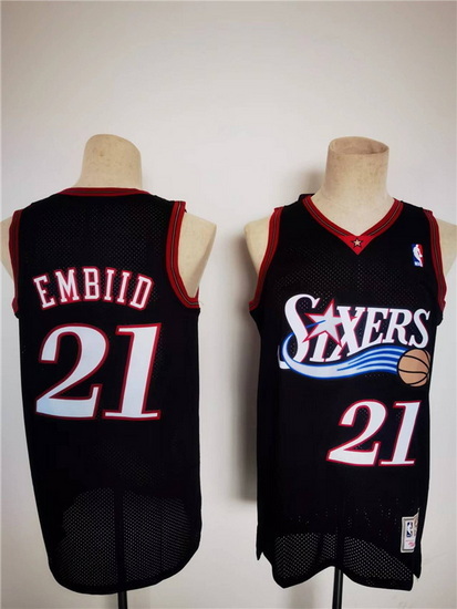 Men Philadelphia 76ers 21 Joel Embiid Mitchell Ness Black Classics Stitched Basketball Jersey