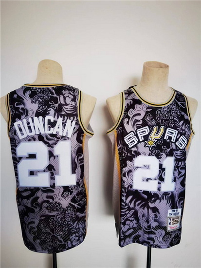 Men San Antonio Spurs 21 Tim Duncan 1998 99 Black Lunar New Year Tiger CNY 4 0 Throwback Stitched Je